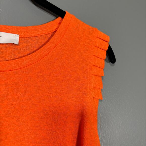 Ann Taylor LOFT Women's Orange Sleeveless Knit Top - Size Small - Pleated Detail - Picture 2 of 6